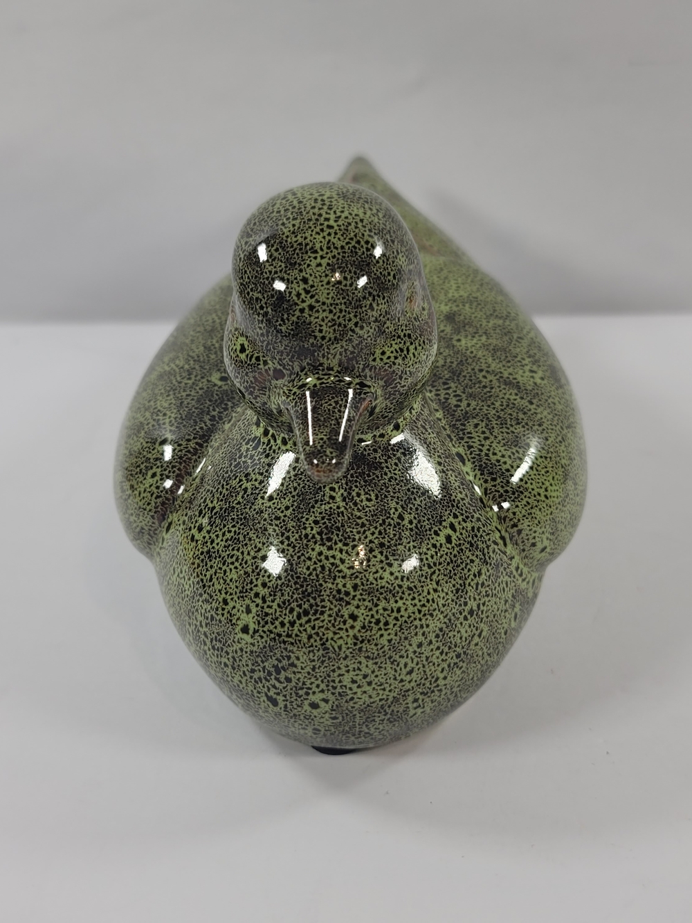 Glazed Ceramic Duck Figurine in Speckled Green - Picture 4 of 9